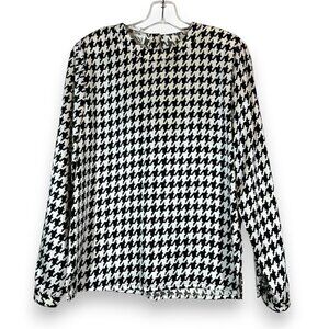 Vintage Gianni Blouse Top Houndstooth Black White Office